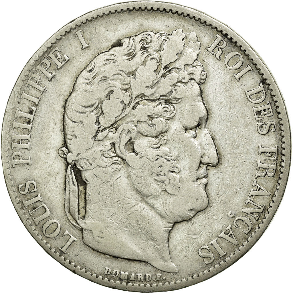 Moneda, Francia, Louis-Philippe, 5 Francs, 1844, Strasbourg, BC+, Plata