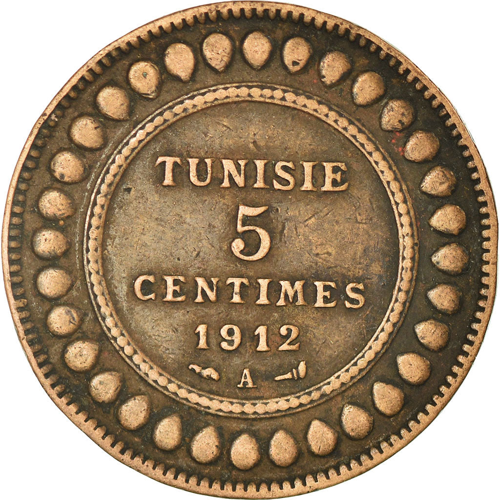 Coin, Tunisia, Muhammad al-Nasir Bey, 5 Centimes, 1912, Paris, EF(40-45)
