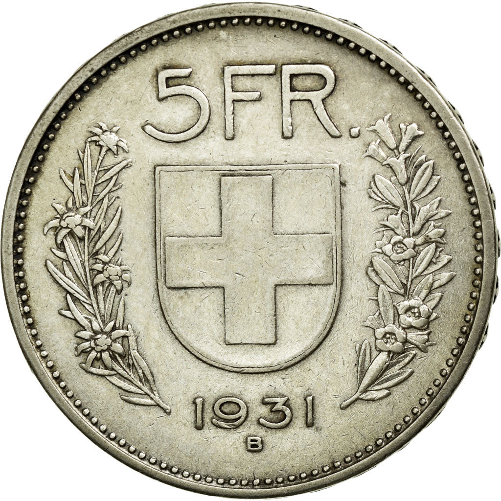 Coin, Switzerland, 5 Francs, 1931, Bern, EF(40-45), Silver, KM:40