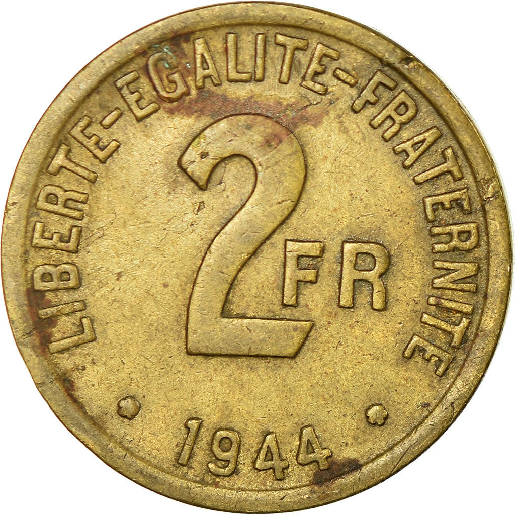 Moneta, Francia, France Libre, 2 Francs, 1944, Philadelphia, MB+, Ottone