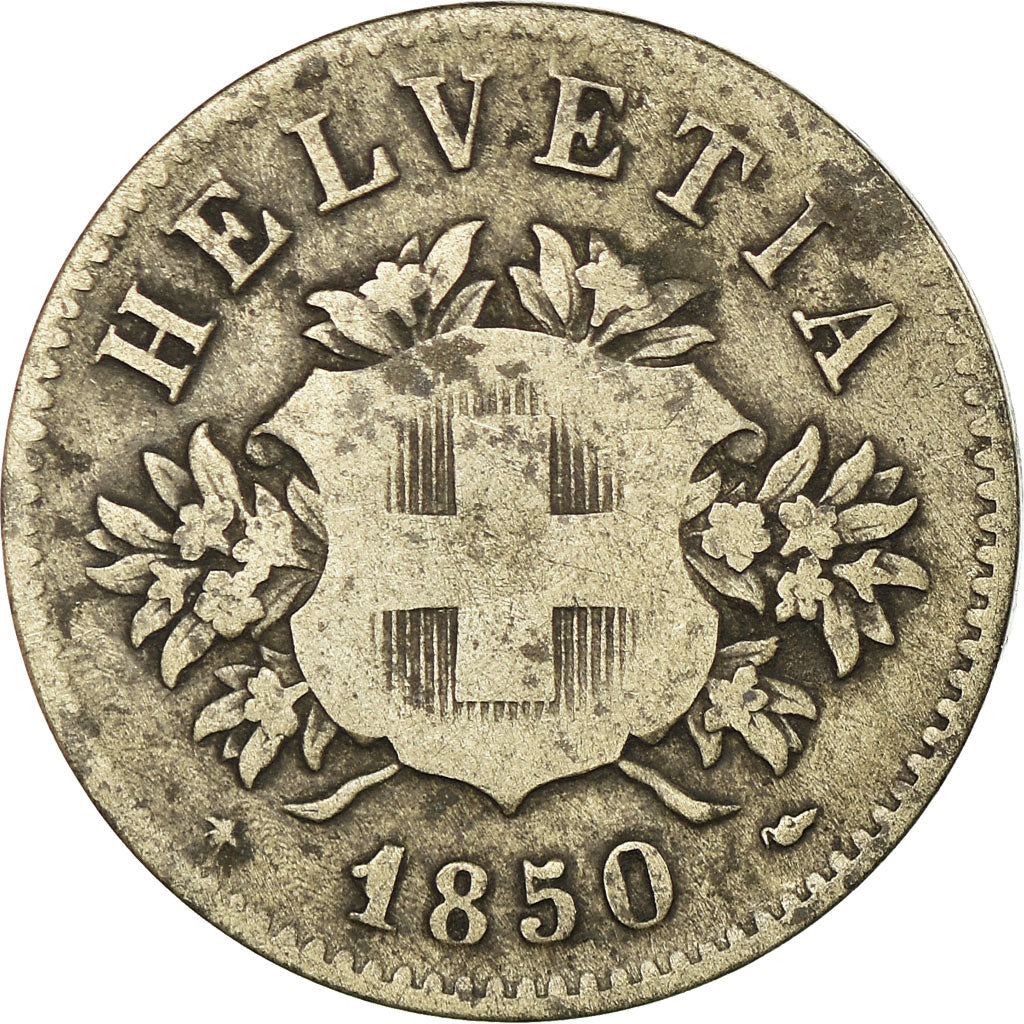 Coin, Switzerland, 20 Rappen, 1850, Strasbourg, F(12-15), Billon, KM:7