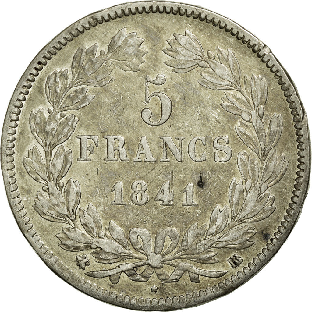 Moneta, Francia, Louis-Philippe, 5 Francs, 1841, Strasbourg, MB+, Argento