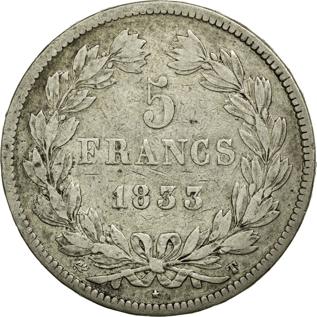 Coin, France, Louis-Philippe, 5 Francs, 1833, Nantes, VF(20-25), Silver