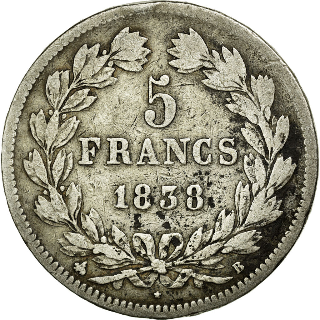 Coin, France, Louis-Philippe, 5 Francs, 1838, Strasbourg, VF(20-25), Silver