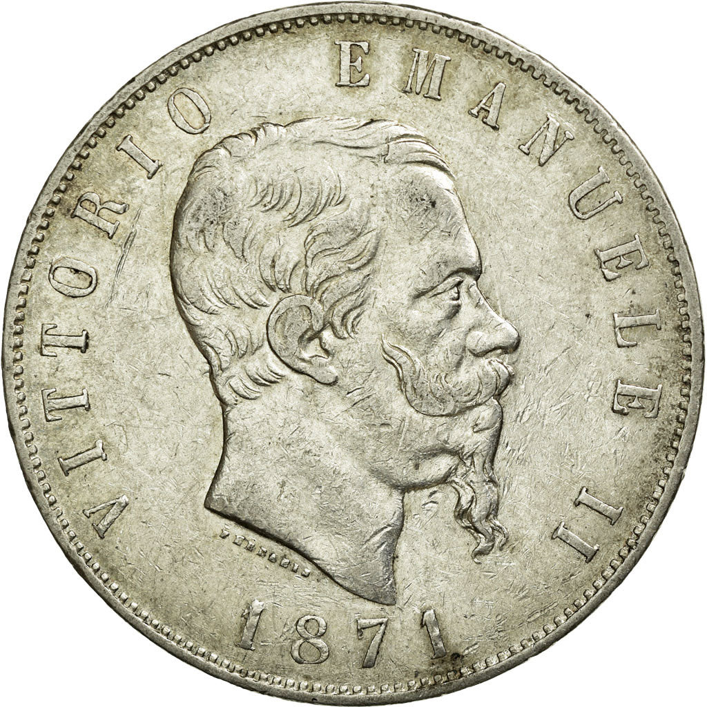 Münze, Italien, Vittorio Emanuele II, 5 Lire, 1871, Milan, SS, Silber, KM:8.3