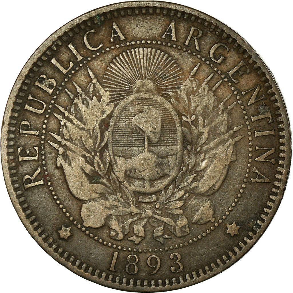 Moneda, Argentina, 2 Centavos, 1893, BC+, Bronce, KM:33