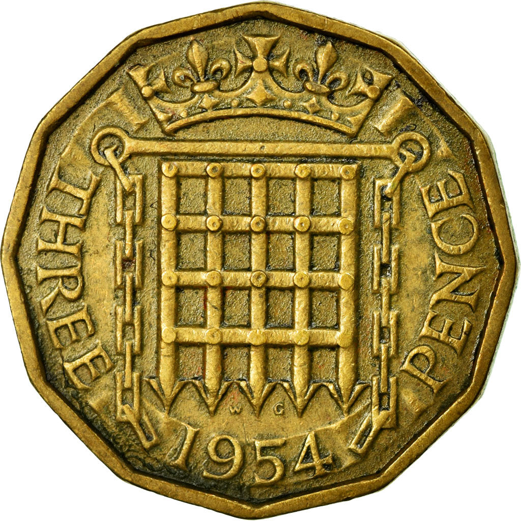 Coin, Great Britain, Elizabeth II, 3 Pence, 1954, EF(40-45), Nickel-brass