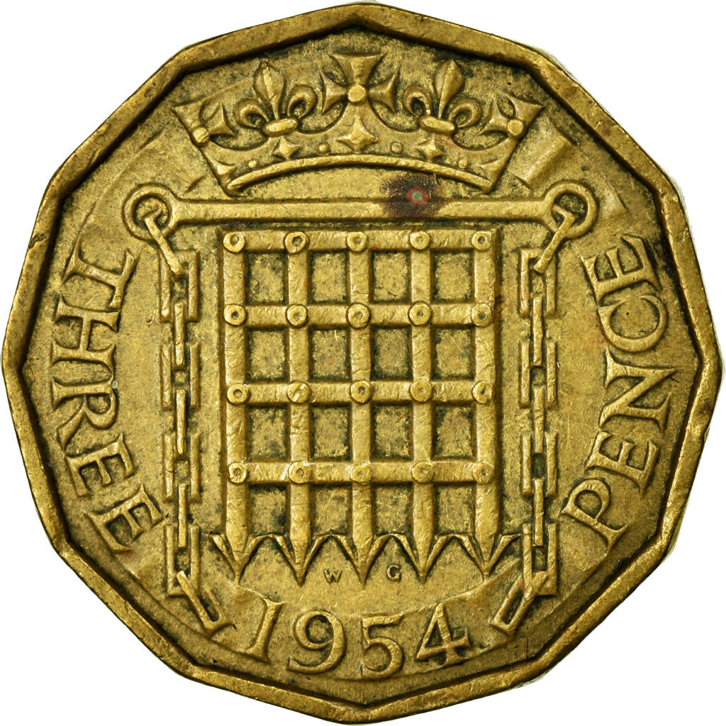 Coin, Great Britain, Elizabeth II, 3 Pence, 1954, EF(40-45), Nickel-brass