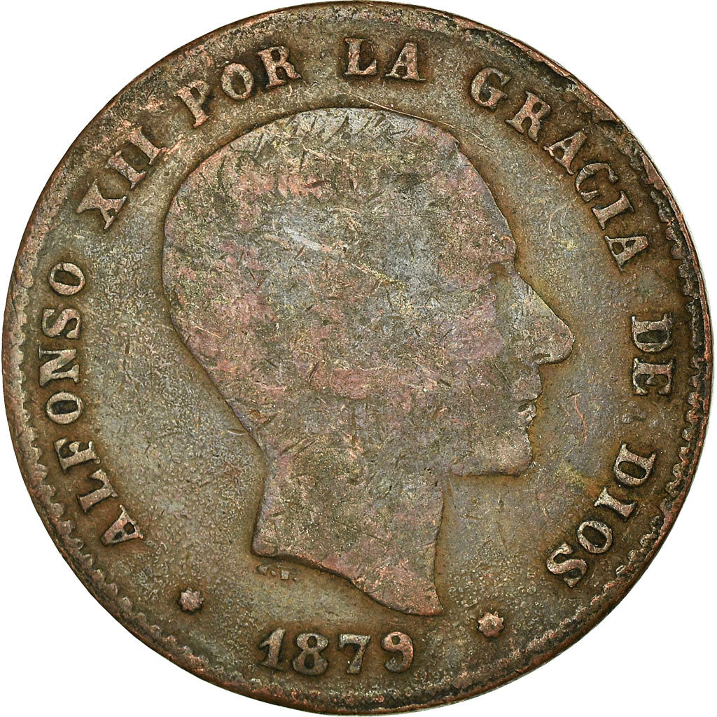 Munten, Spanje, Alfonso XII, 10 Centimos, 1879, Madrid, FR, Bronze, KM:675