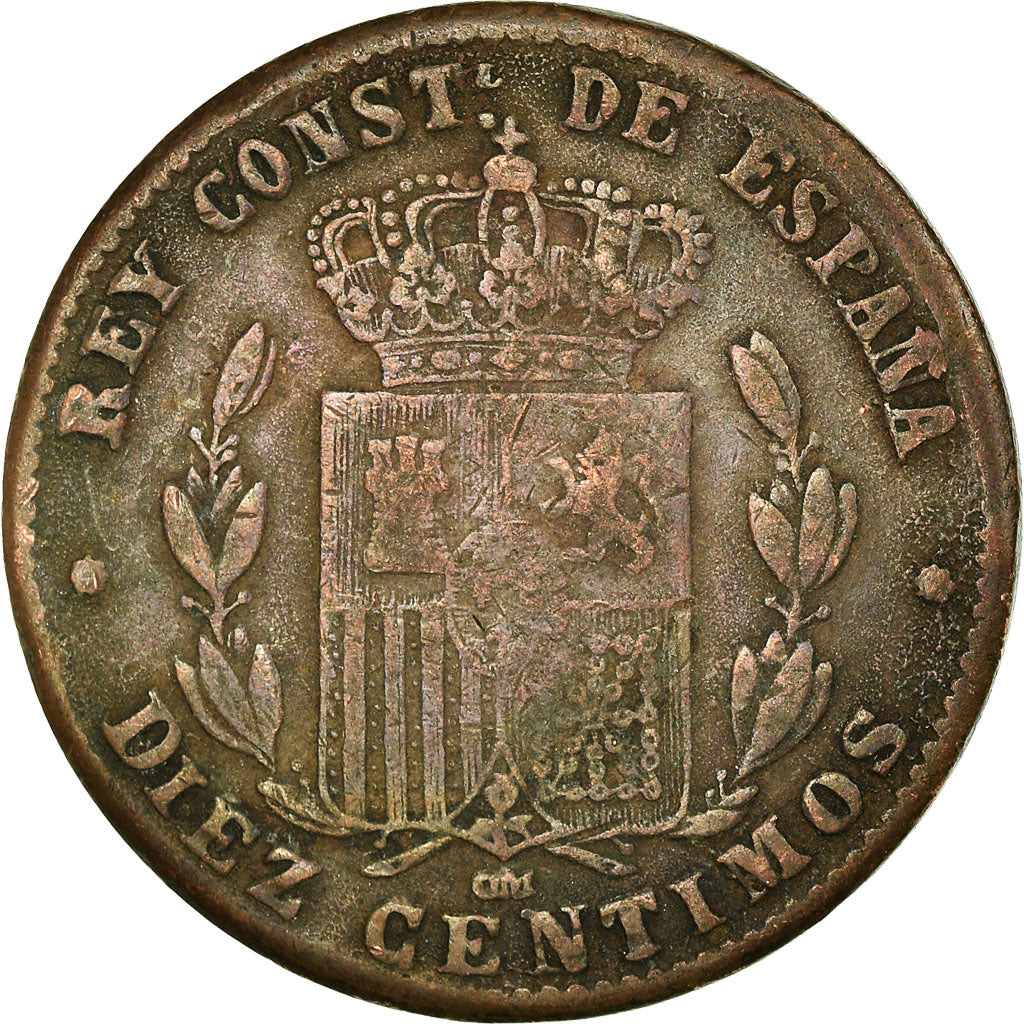 Munten, Spanje, Alfonso XII, 10 Centimos, 1879, Madrid, FR, Bronze, KM:675