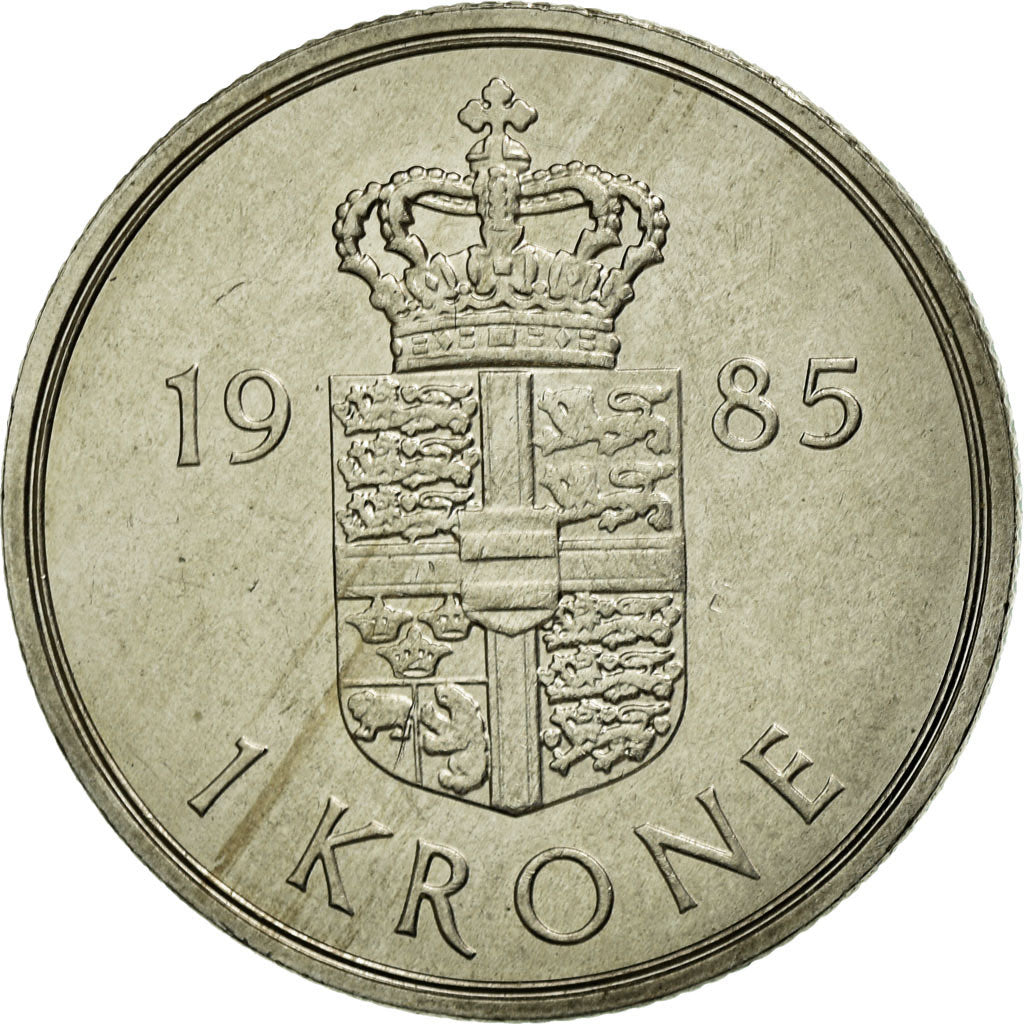 Coin, Denmark, Margrethe II, Krone, 1985, AU(55-58), Copper-nickel, KM:862.3