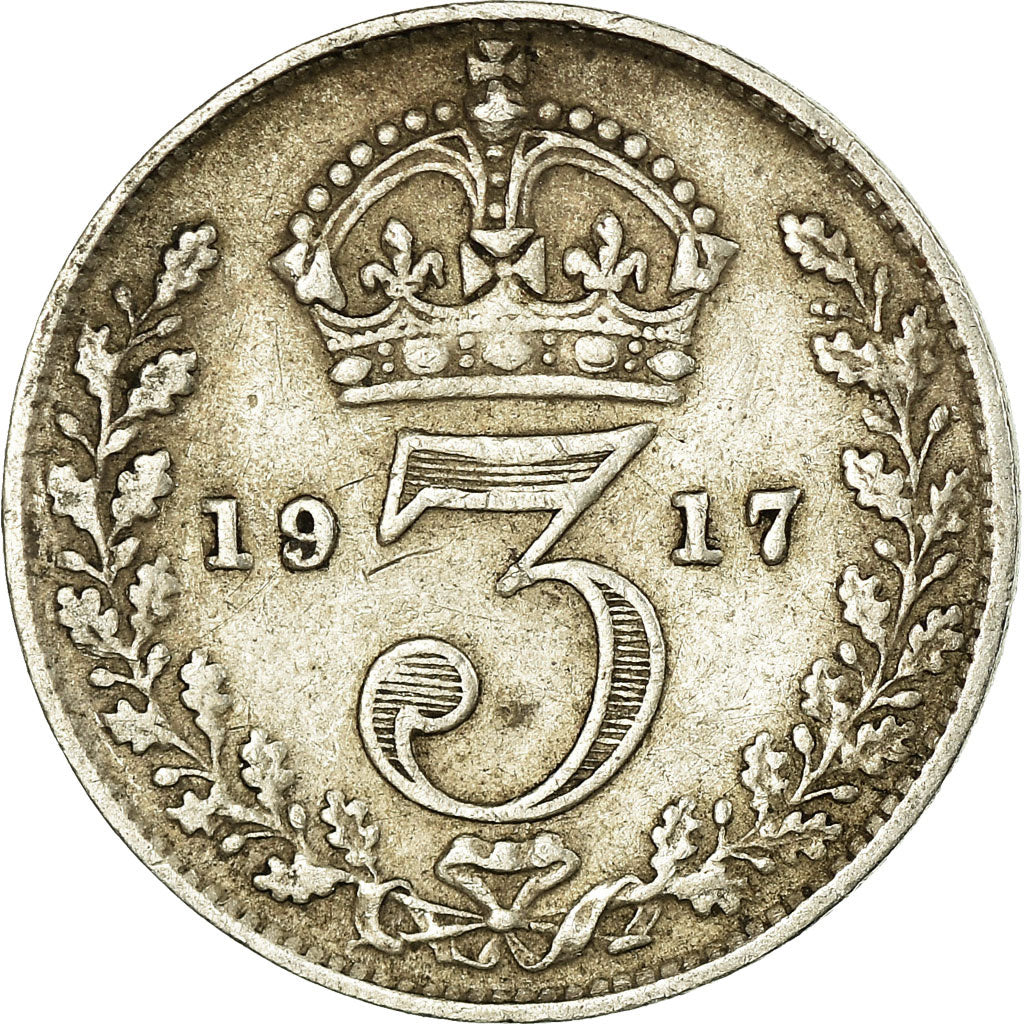 Moneda, Gran Bretaña, George V, 3 Pence, 1917, MBC, Plata, KM:813