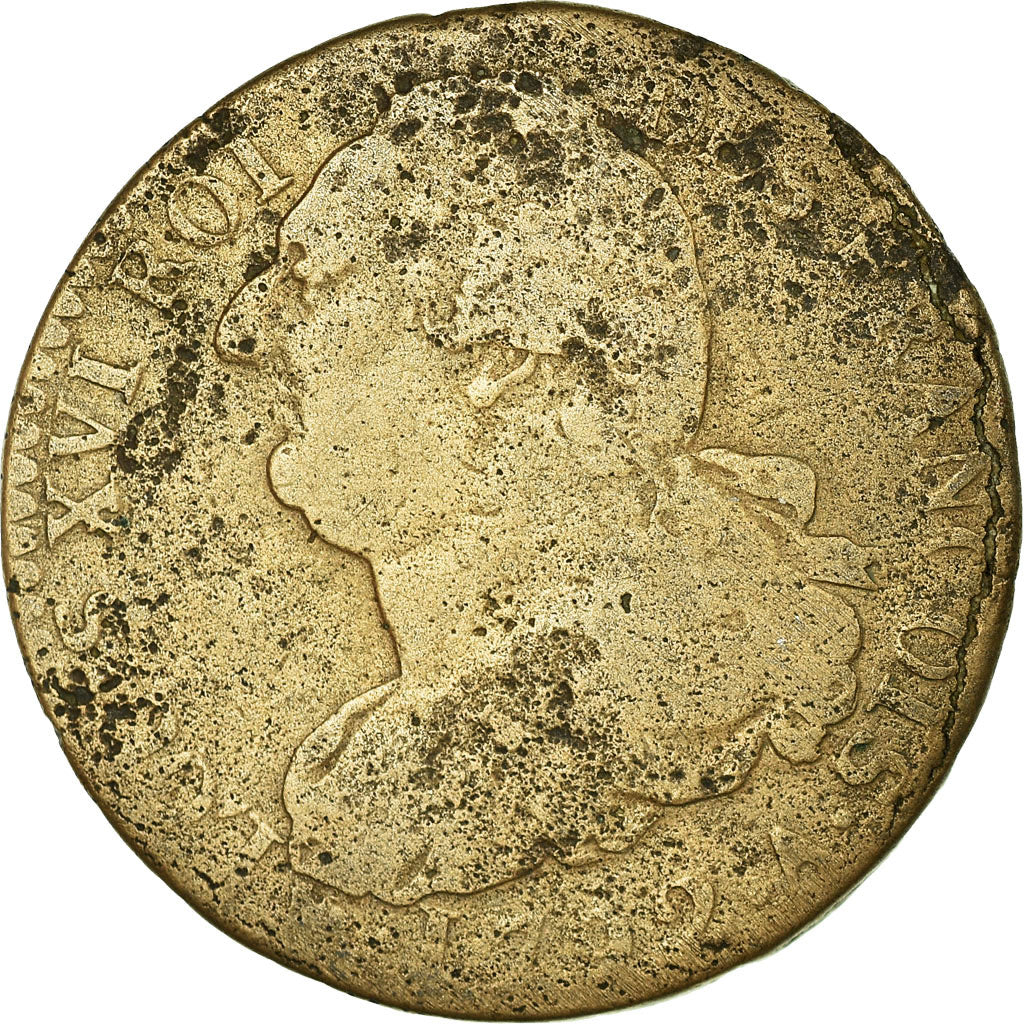 Moeda, França, 2 sols françois, 2 Sols, 1792, Paris, F(12-15), Bronze