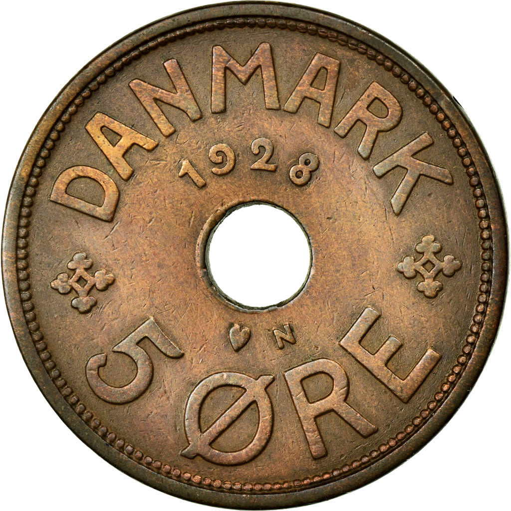 Coin, Denmark, Christian X, 5 Öre, 1928, Copenhagen, EF(40-45), Bronze