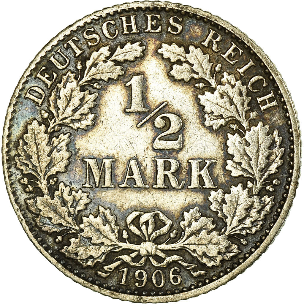 Coin, GERMANY - EMPIRE, 1/2 Mark, 1906, Munich, EF(40-45), Silver, KM:17
