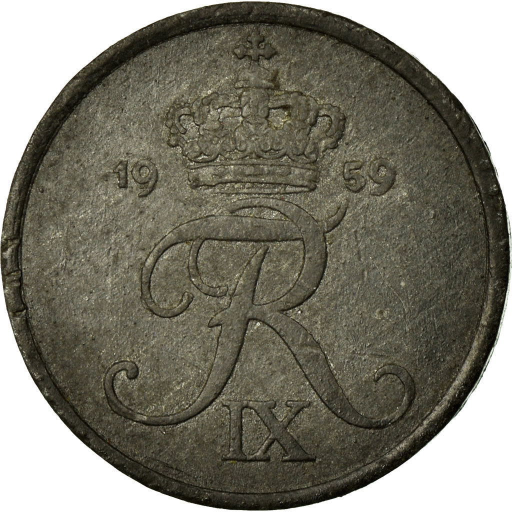Coin, Denmark, Frederik IX, Ore, 1959, VF(30-35), Zinc, KM:839.2