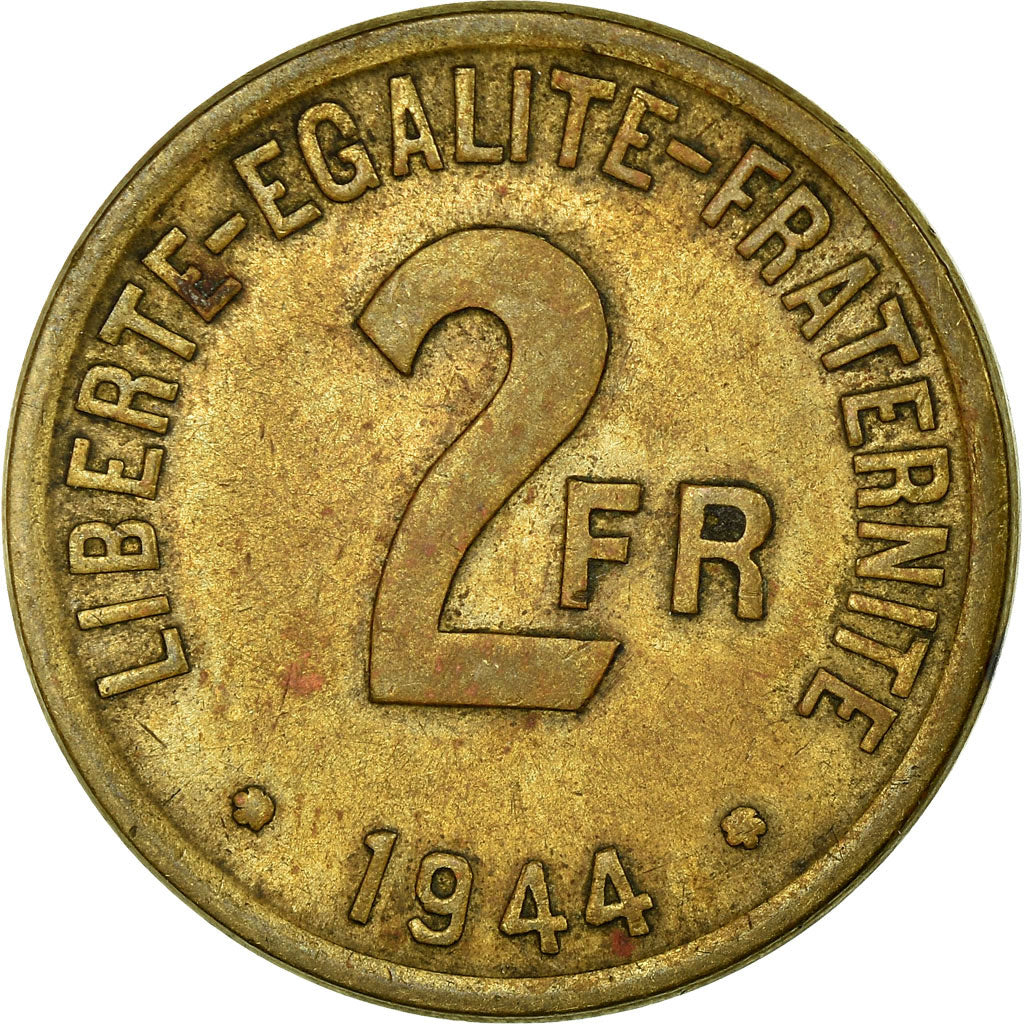 Monnaie, France, France Libre, 2 Francs, 1944, Philadelphie, TB+, Laiton