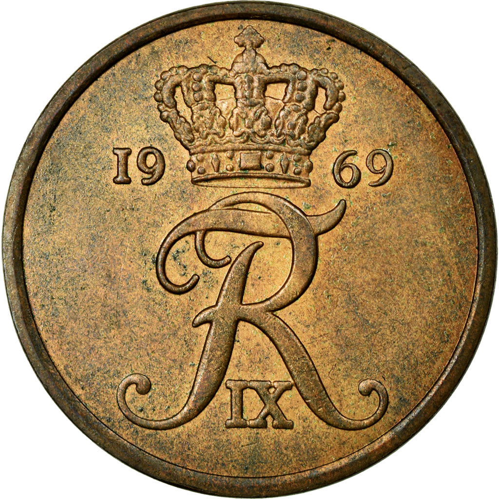 Coin, Denmark, Frederik IX, 5 Öre, 1969, AU(55-58), Bronze, KM:848.1