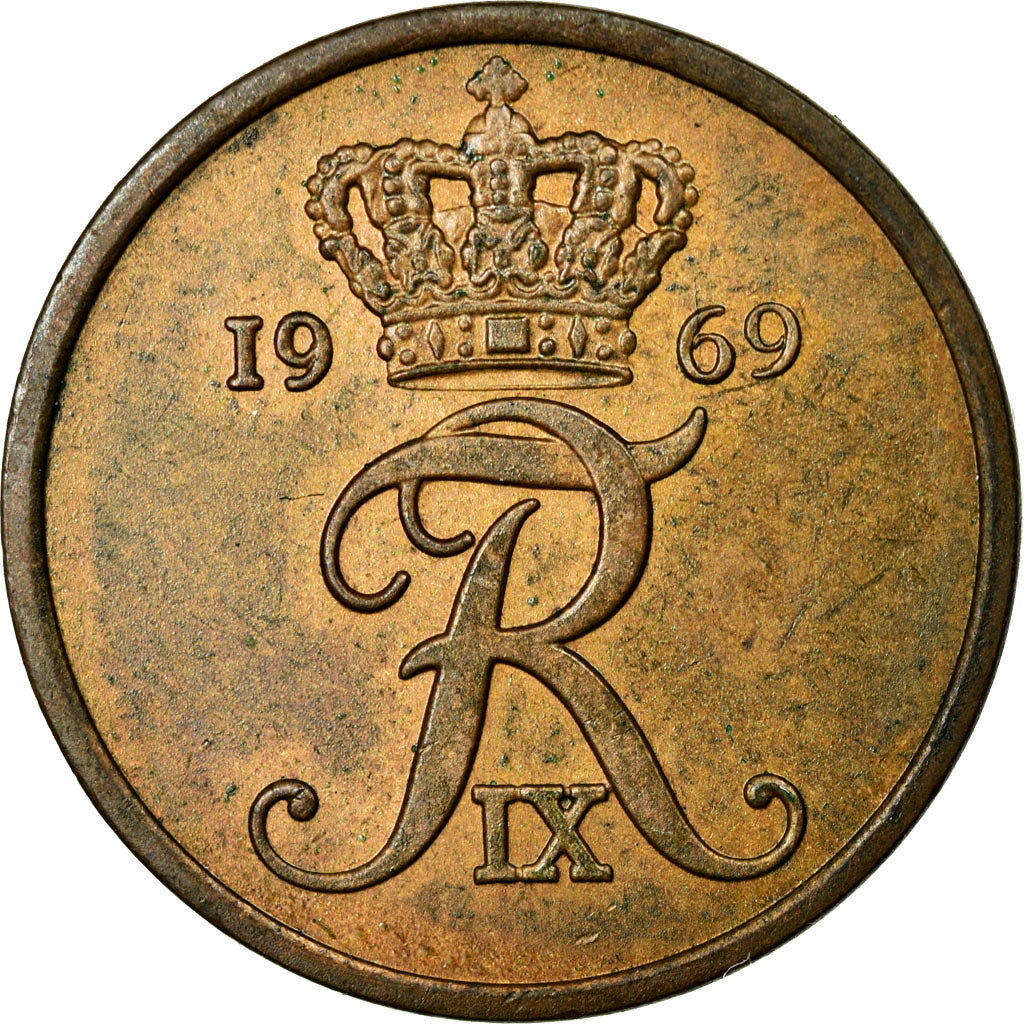 Coin, Denmark, Frederik IX, 5 Öre, 1969, AU(55-58), Bronze, KM:848.1