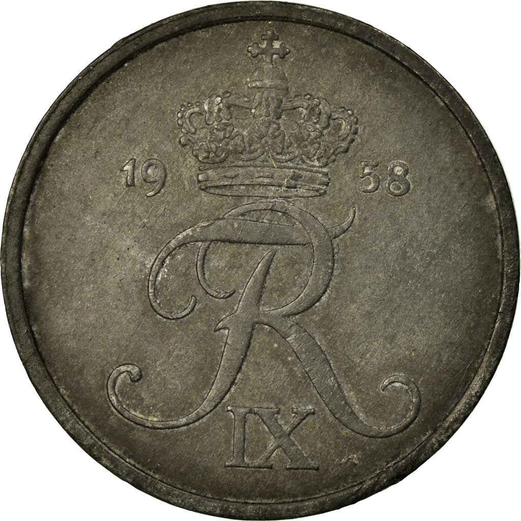 Coin, Denmark, Frederik IX, 5 Öre, 1958, Copenhagen, VF(30-35), Zinc, KM:843.2