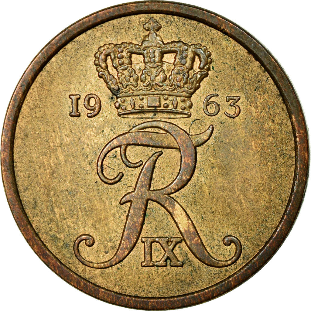 Coin, Denmark, Frederik IX, 5 Öre, 1963, AU(55-58), Bronze, KM:848.1
