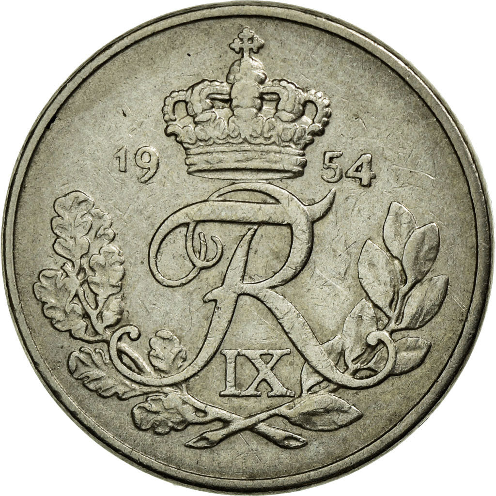 Moneta, Danimarca, Frederik IX, 10 Öre, 1954, BB+, Rame-nichel, KM:841.1