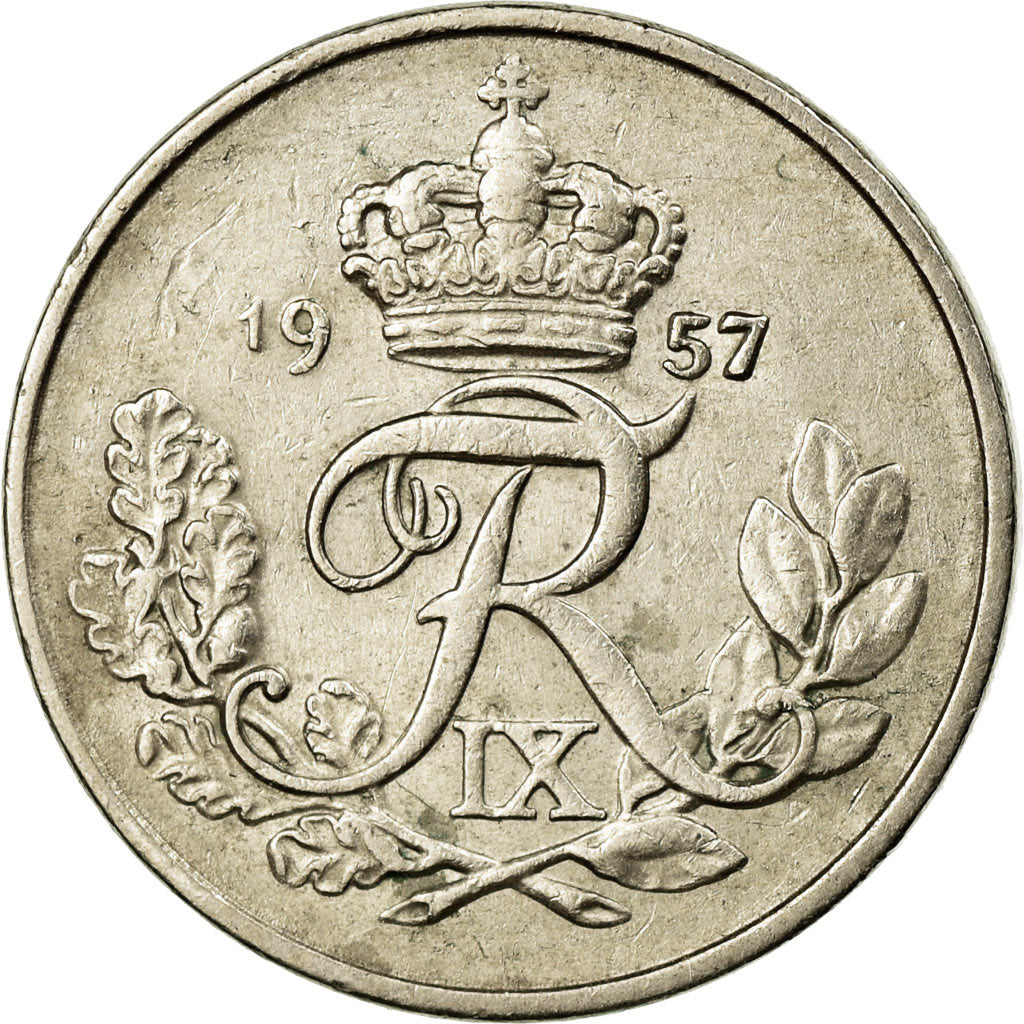 Coin, Denmark, Frederik IX, 10 Öre, 1957, EF(40-45), Copper-nickel, KM:841.2