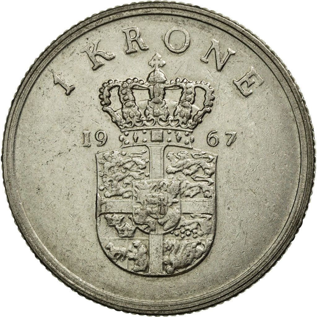 Coin, Denmark, Frederik IX, Krone, 1967, AU(55-58), Copper-nickel, KM:851.1