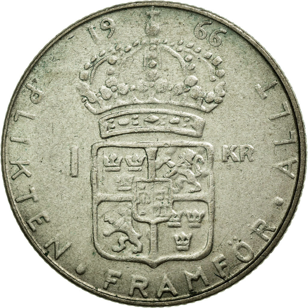 Moneta, Szwecja, Gustaf V, Krona, 1966, AU(50-53), Srebro, KM:814