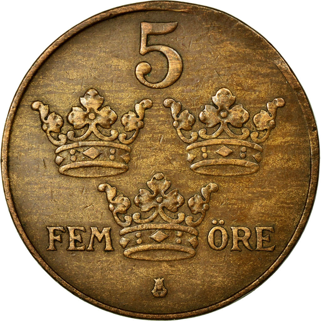 Coin, Sweden, Gustaf V, 5 Öre, 1925, EF(40-45), Bronze, KM:779.2