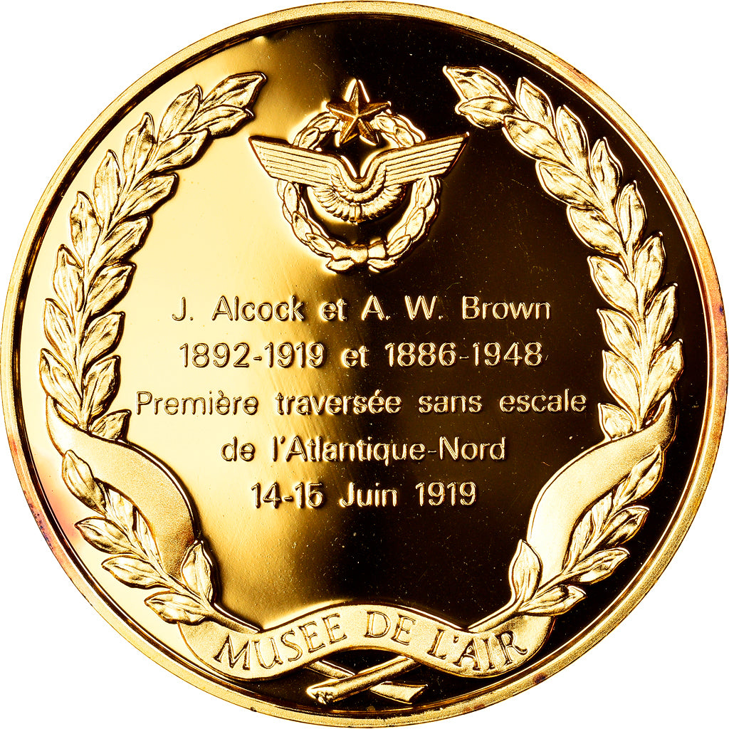 France, Médaille, L'Histoire de la Conquête de l'Air, J. Alcock et A. W.