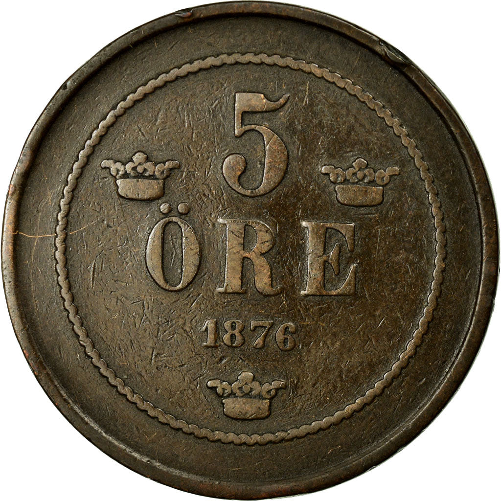 Coin, Sweden, Oscar II, 5 Öre, 1876, EF(40-45), Bronze, KM:736
