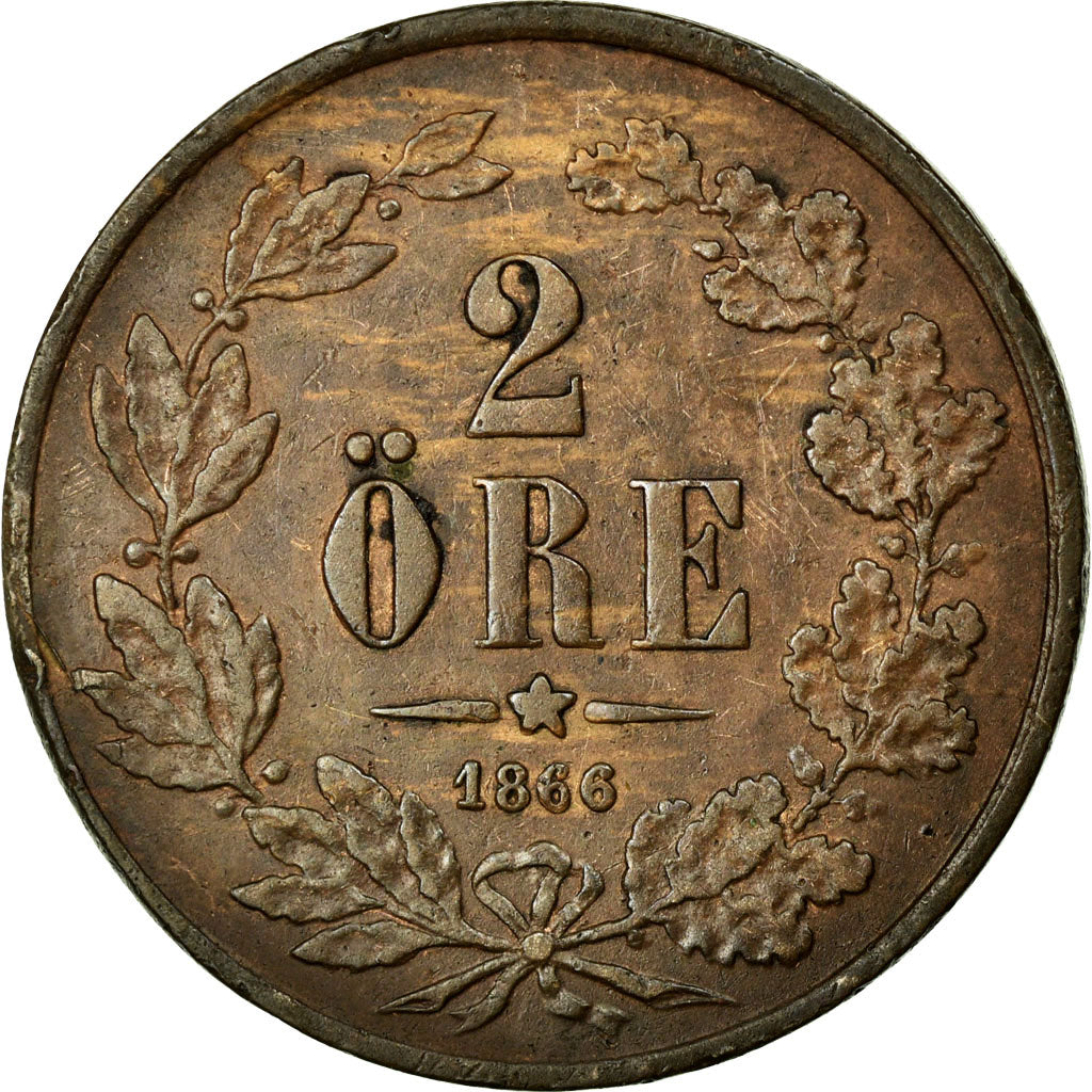 Coin, Sweden, Carl XV Adolf, 2 Öre, 1866, VF(20-25), Bronze, KM:706