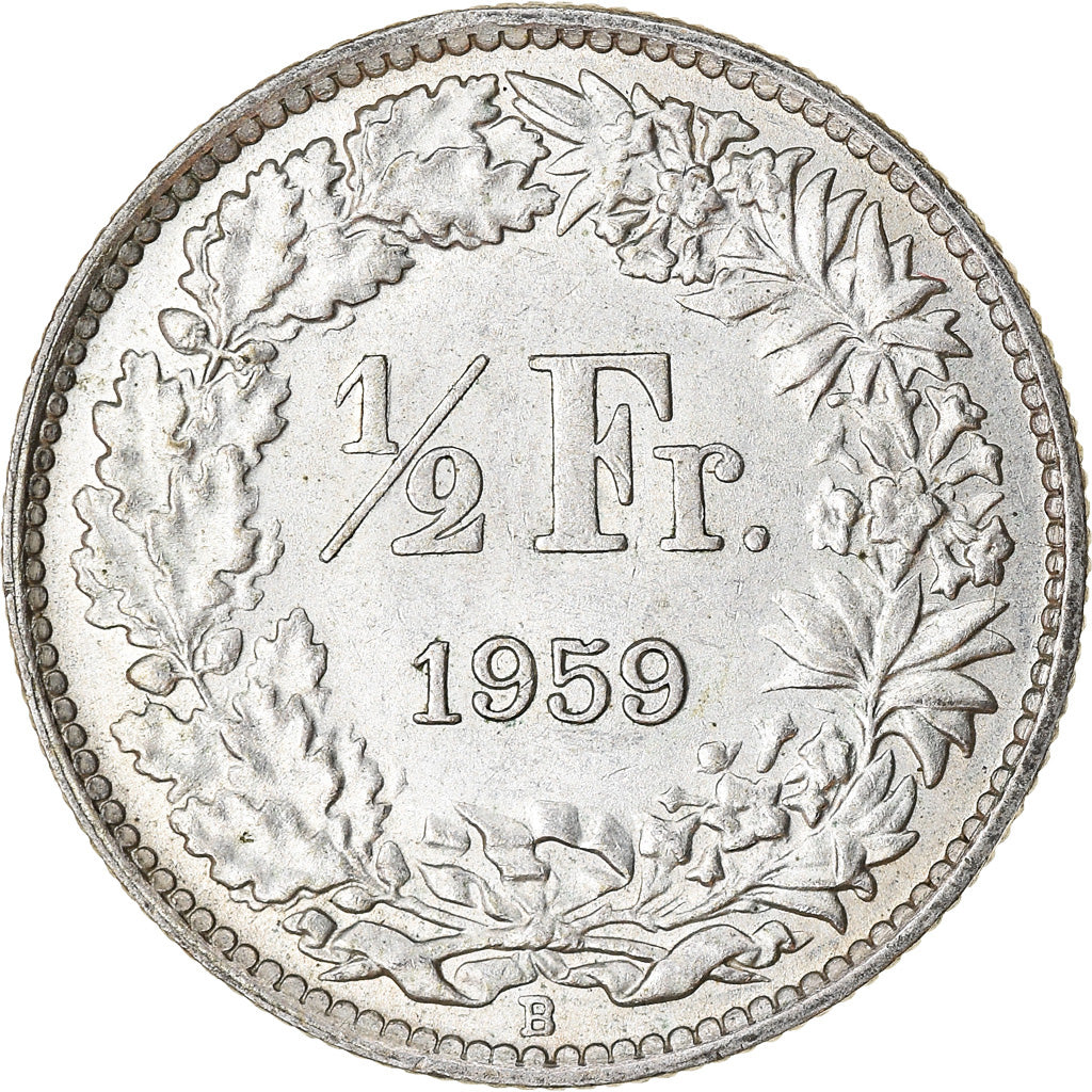 Coin, Switzerland, 1/2 Franc, 1959, Bern, EF(40-45), Silver, KM:23