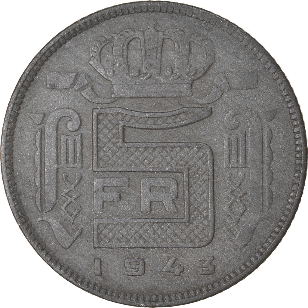 Monnaie, Belgique, 5 Francs, 5 Frank, 1943, TTB, Zinc, KM:129.1