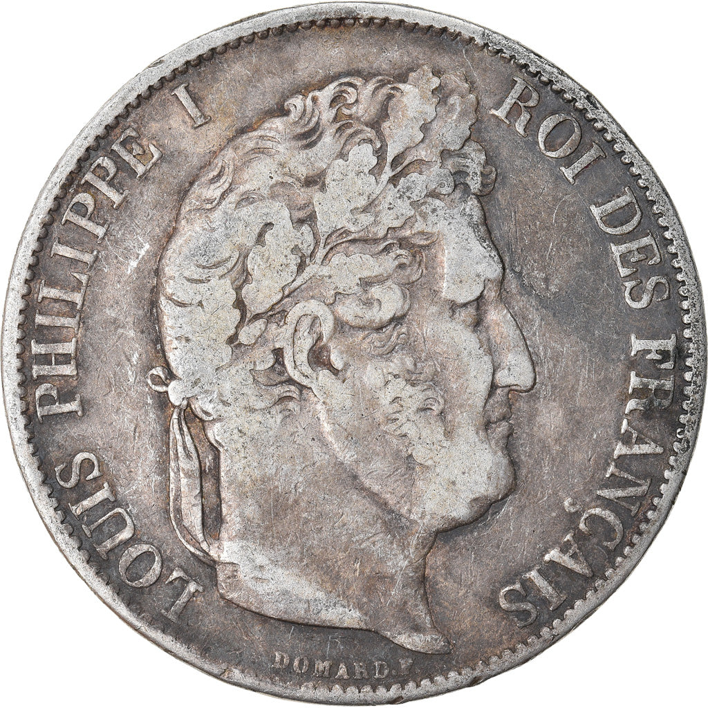 Moneda, Francia, Louis-Philippe, 5 Francs, 1844, Strasbourg, BC+, Plata