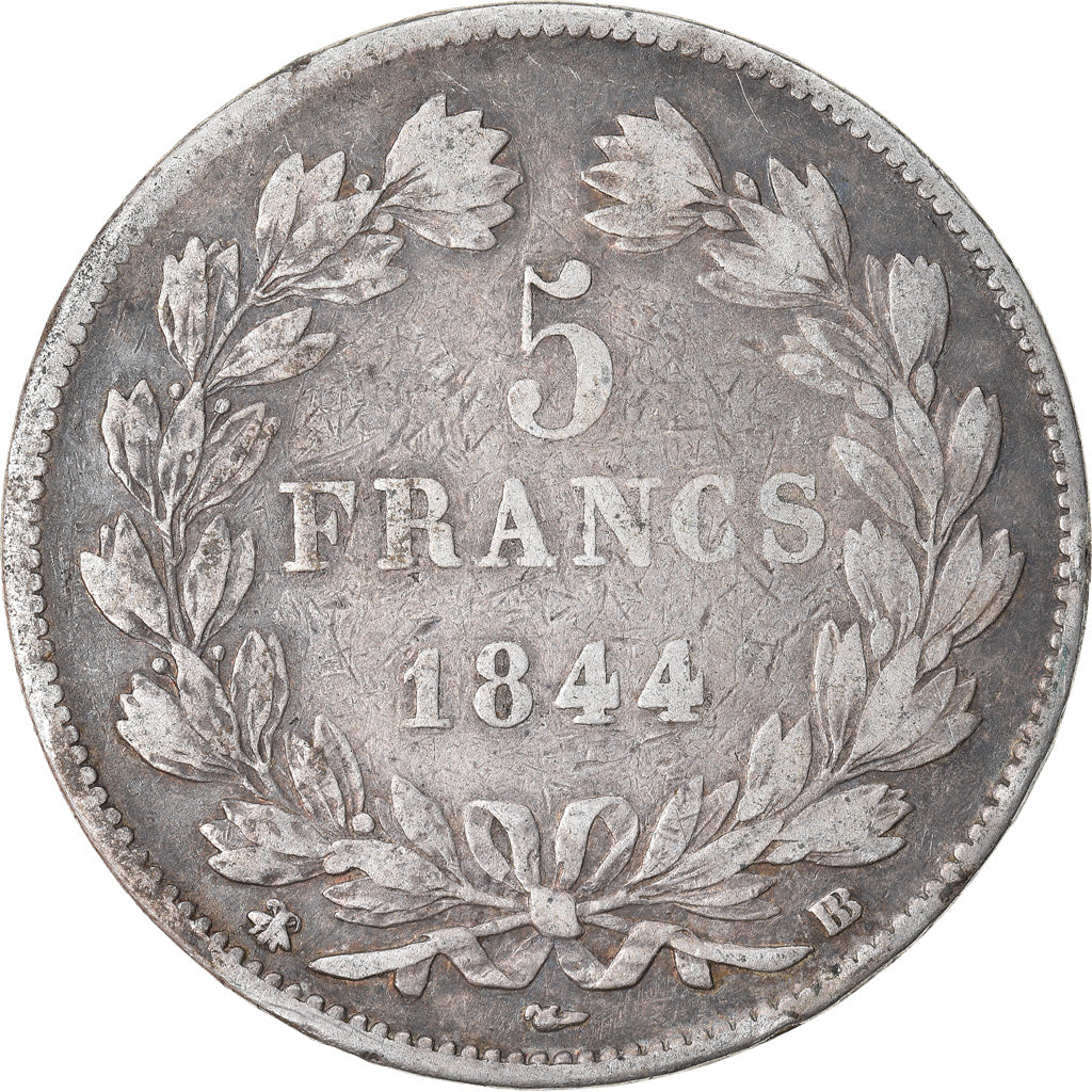 Moneda, Francia, Louis-Philippe, 5 Francs, 1844, Strasbourg, BC+, Plata