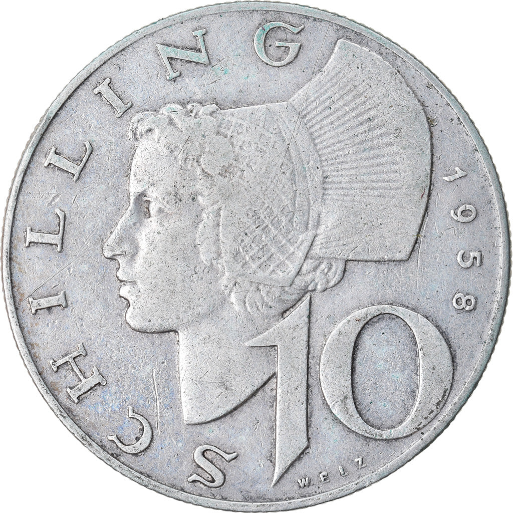 Moneta, Austria, 10 Schilling, 1958, EF(40-45), Srebro, KM:2882