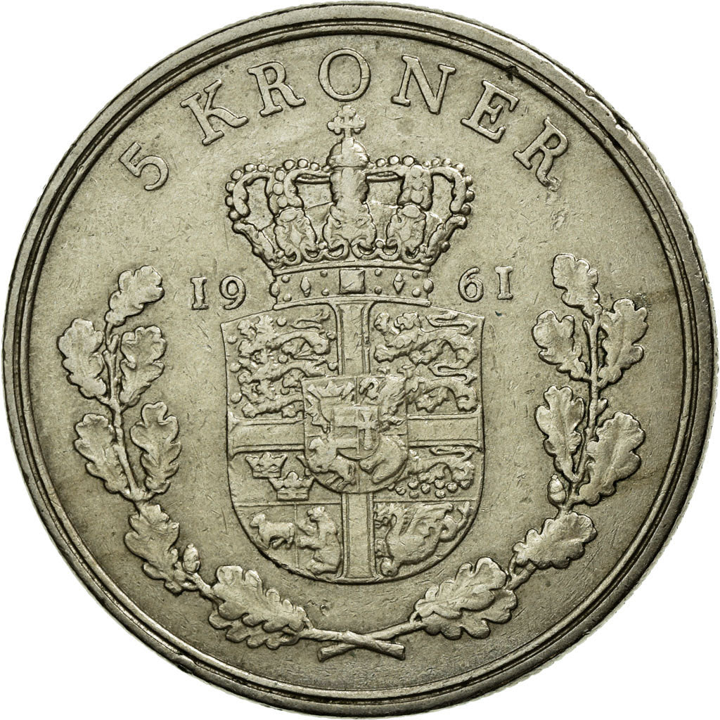 Coin, Denmark, Frederik IX, 5 Kroner, 1961, Copenhagen, AU(50-53)