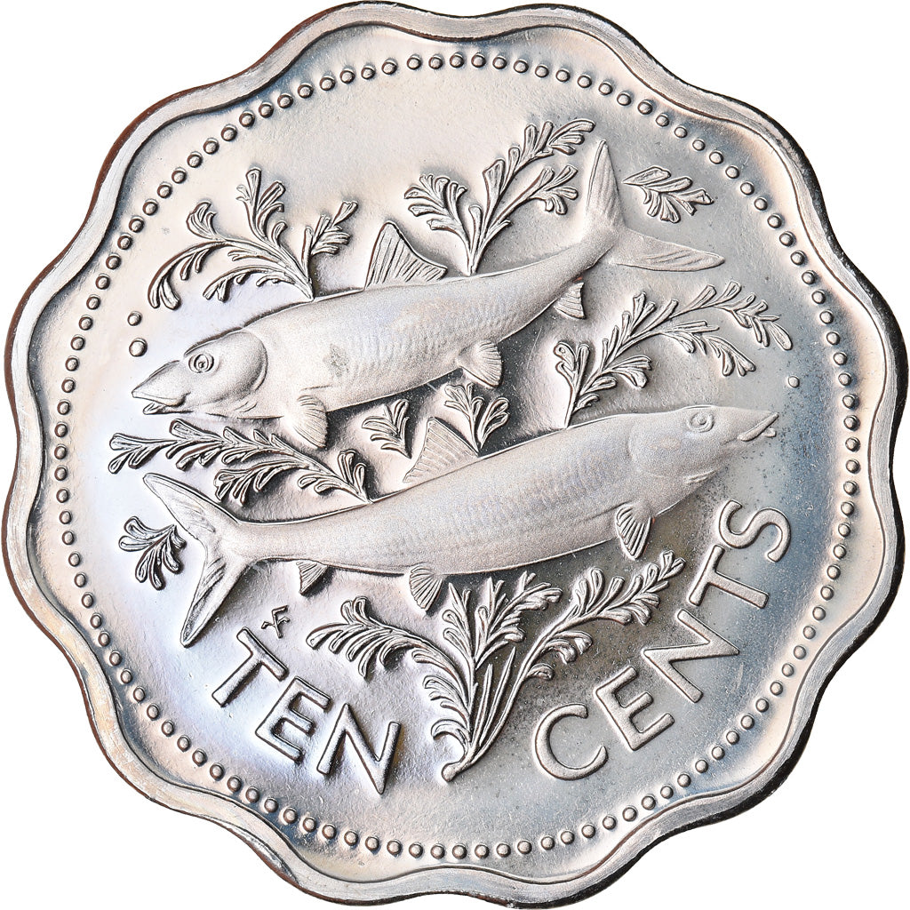 Moeda, Baamas, Elizabeth II, 10 Cents, 1974, Franklin Mint, U.S.A., MS(65-70)