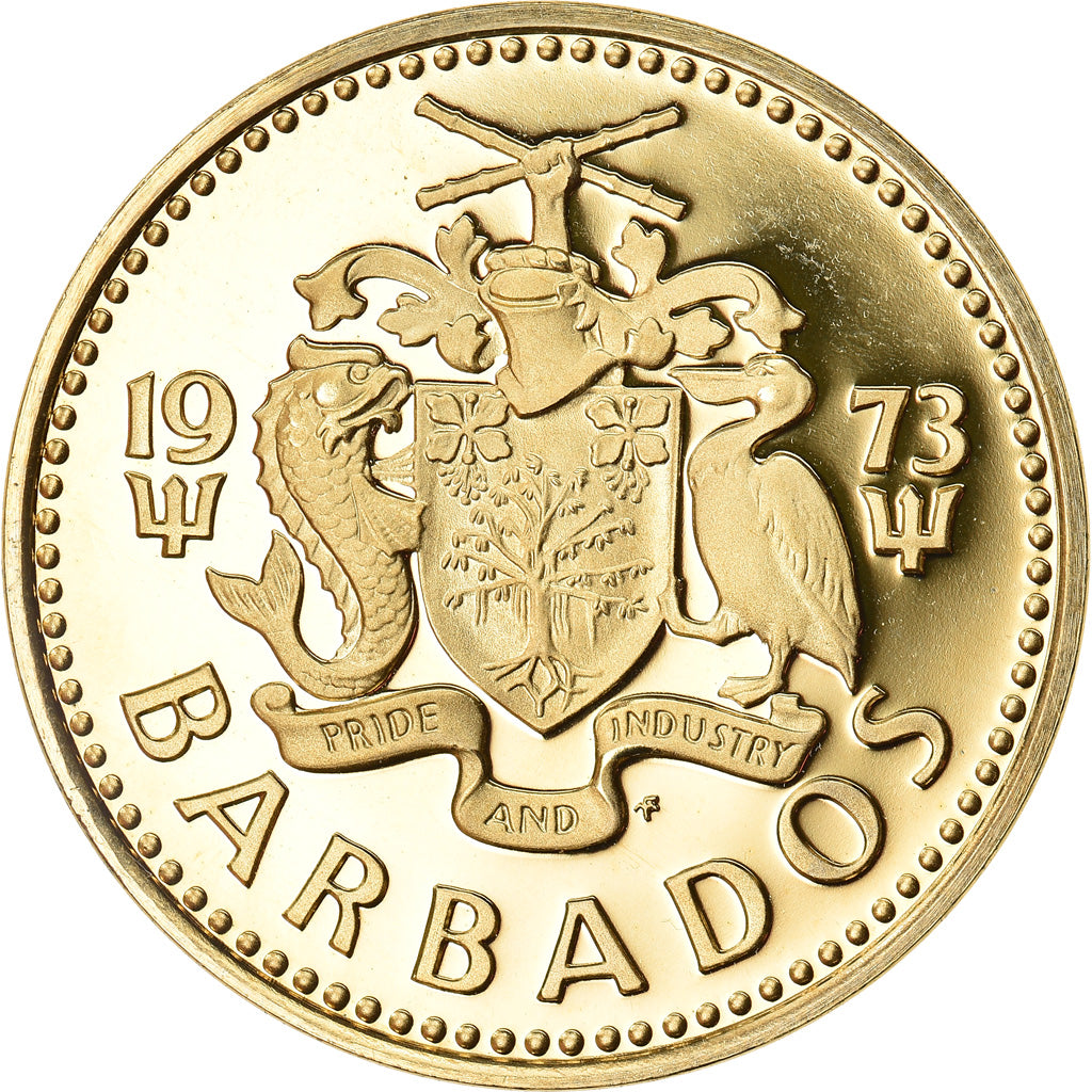 Coin, Barbados, 5 Cents, 1973, Franklin Mint, MS(65-70), Brass, KM:11