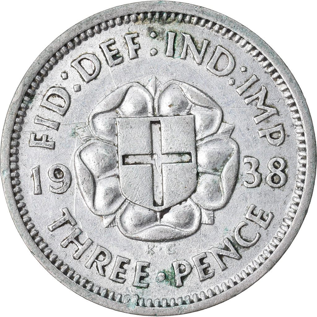 Moneta, Gran Bretagna, George VI, 3 Pence, 1938, BB, Argento, KM:848