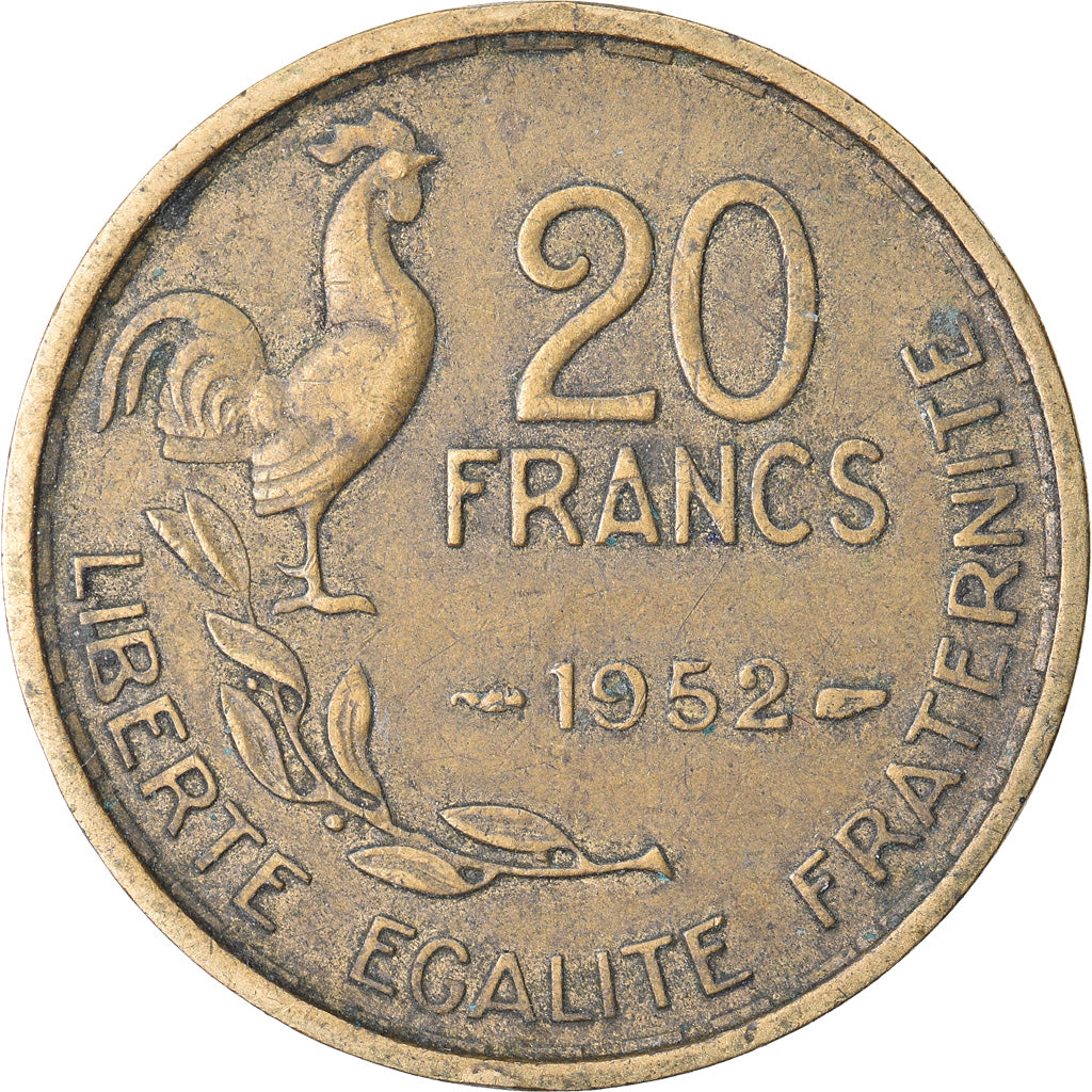 Moneta, Francia, Guiraud, 20 Francs, 1952, Paris, MB+, Alluminio-bronzo