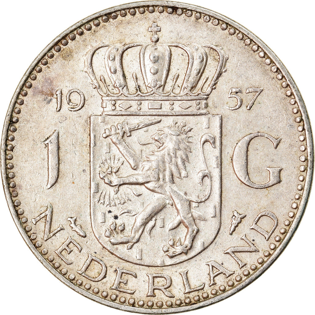 Moneda, Países Bajos, Juliana, Gulden, 1957, MBC, Plata, KM:184