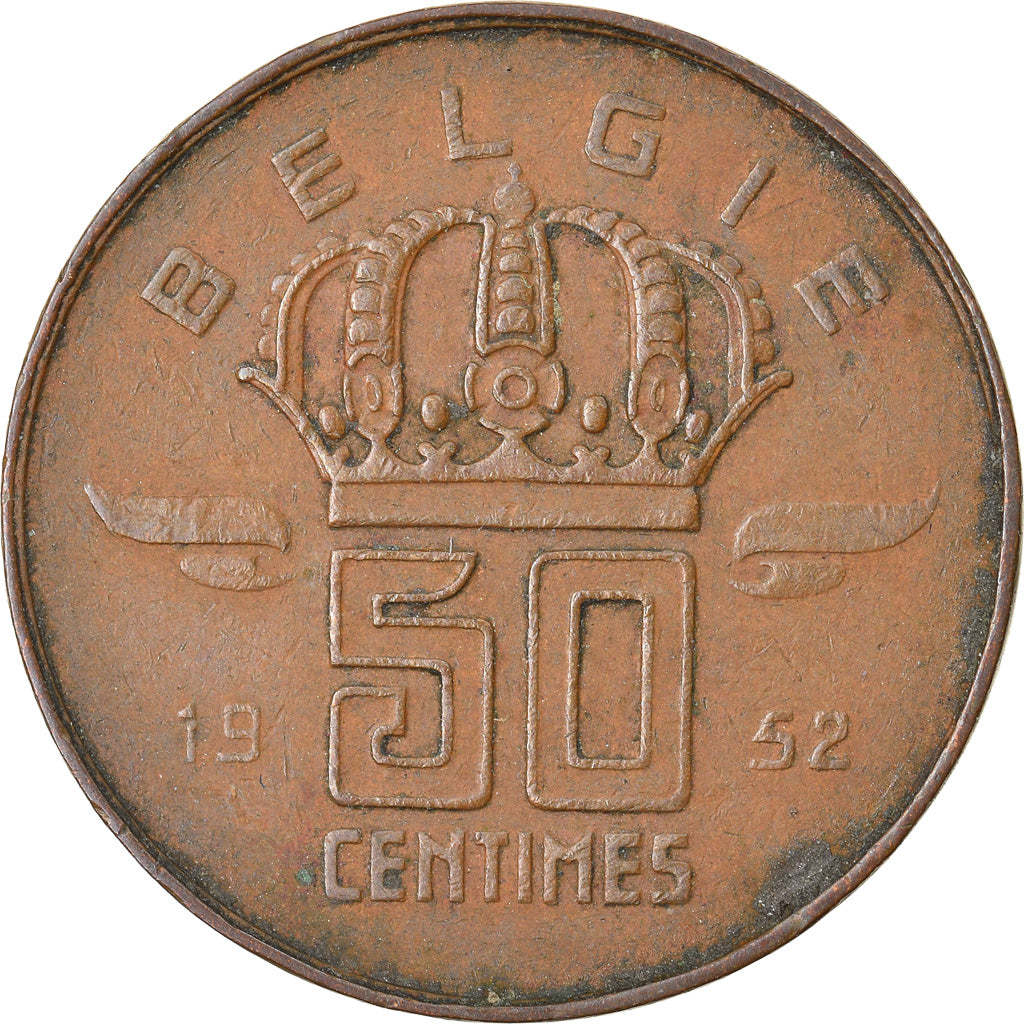Moneta, Belgia, 50 Centimes, 1952, EF(40-45), Bronze, KM:145