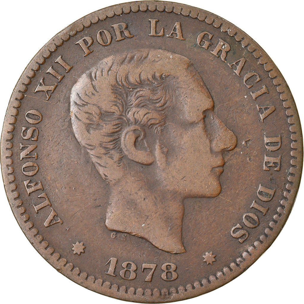 Moneda, España, Alfonso XII, 5 Centimos, 1878, Madrid, MBC, Bronce, KM:674