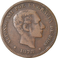 Moneda, España, Alfonso XII, 5 Centimos, 1878, Madrid, MBC, Bronce, KM:674