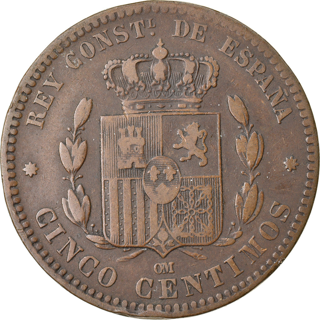 Moneda, España, Alfonso XII, 5 Centimos, 1878, Madrid, MBC, Bronce, KM:674