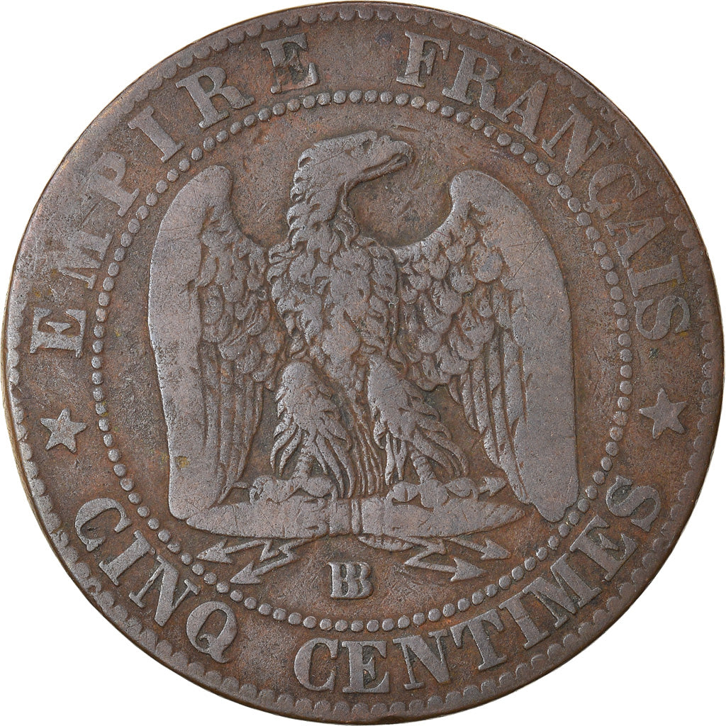 Moneta, Francja, Napoleon III, Napoléon III, 5 Centimes, 1855, Strasbourg