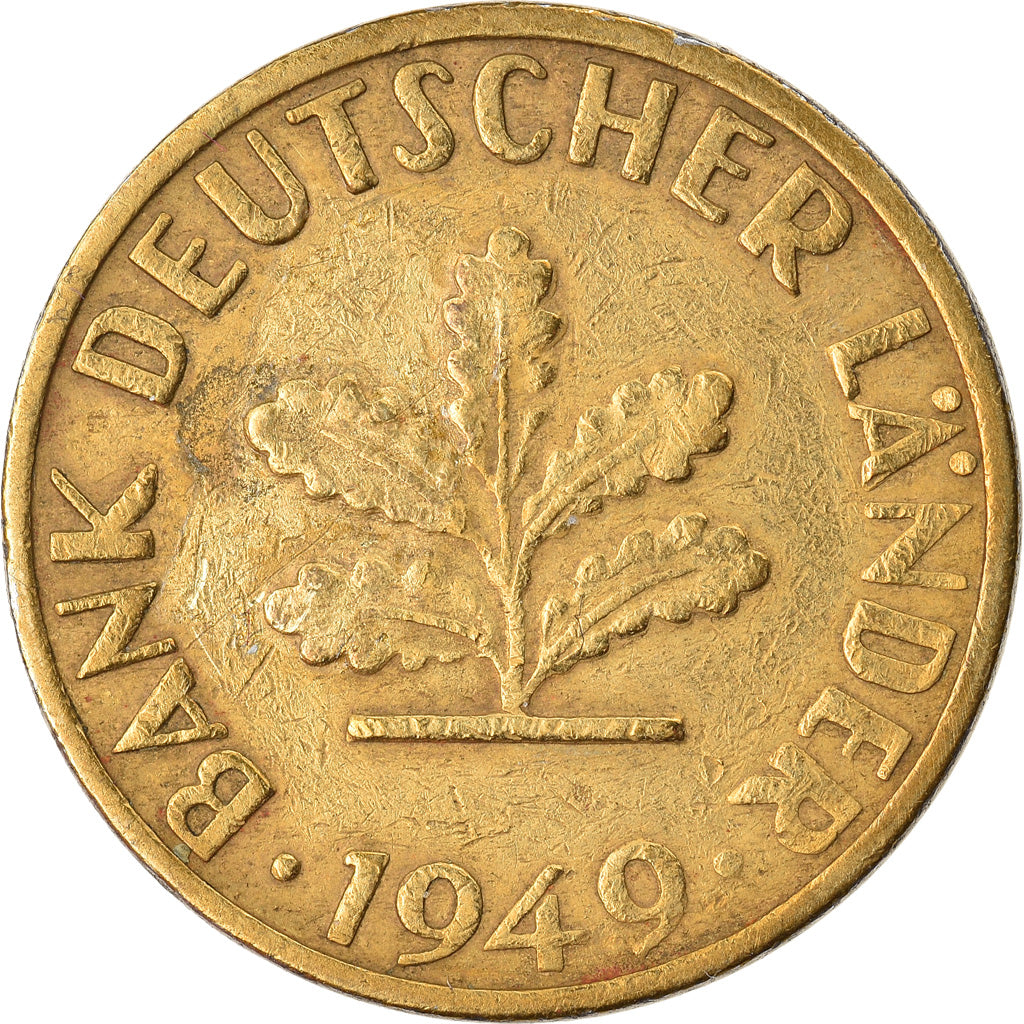 Coin, GERMANY - FEDERAL REPUBLIC, 5 Pfennig, 1949, Hambourg, EF(40-45), Brass